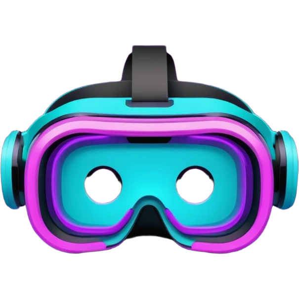 Futuristic glowing VR headset, full visor, immersive design, purple and cyan neon glow, dark background, digital tech style, no face. emoji