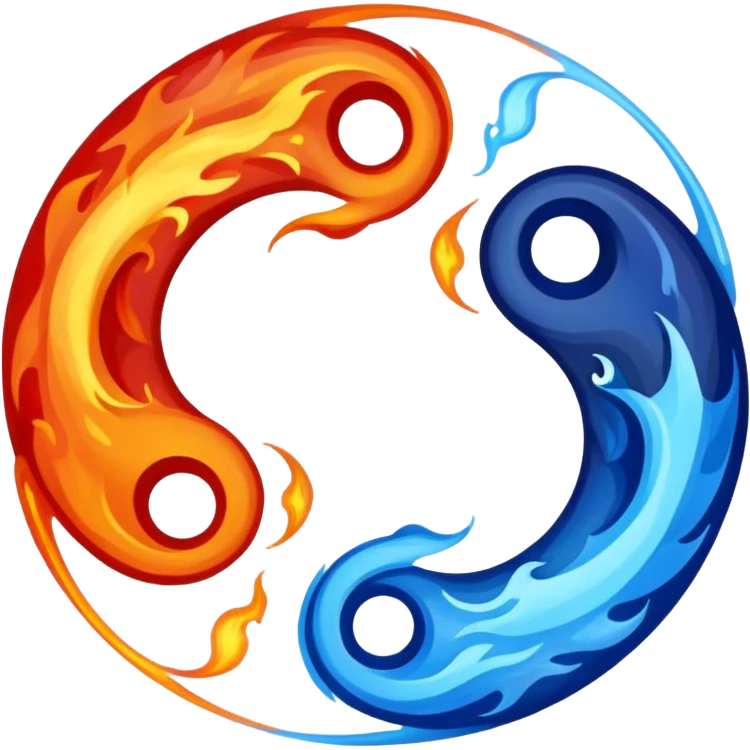 The fire and water emojis are in the form of the yin-yan symbol in front of a completely black background. emoji