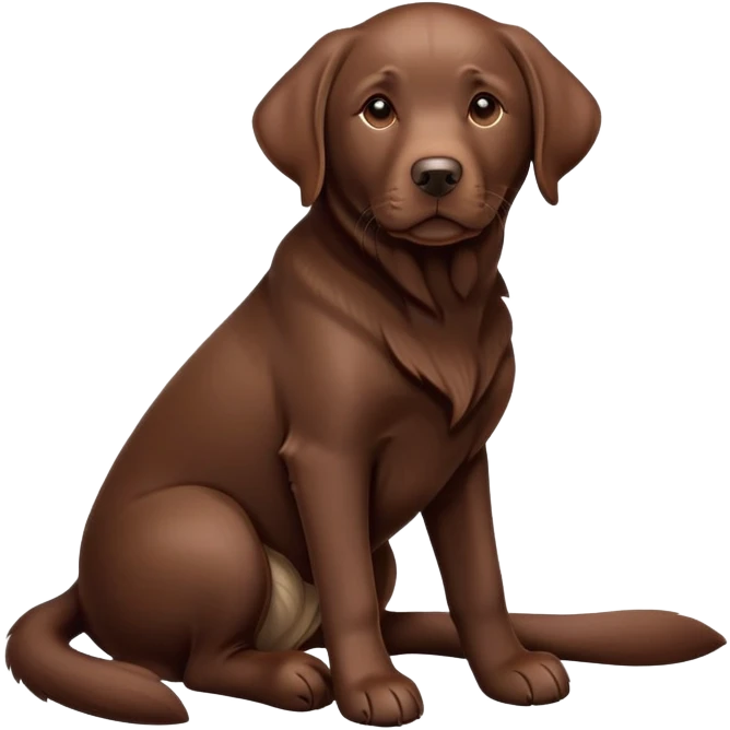 cinematic-[Labrador retriever]-realistic-full-body-sitting-emoji,-tail-resting-loosely-beside-its-paws,-head-tilted-dramatically, -sleek-[chocolate]-fur,-simplified-yet-realistic-focused-features,-highly-detailed,-glowing-with-an-almost-sarcastic-glow emoji