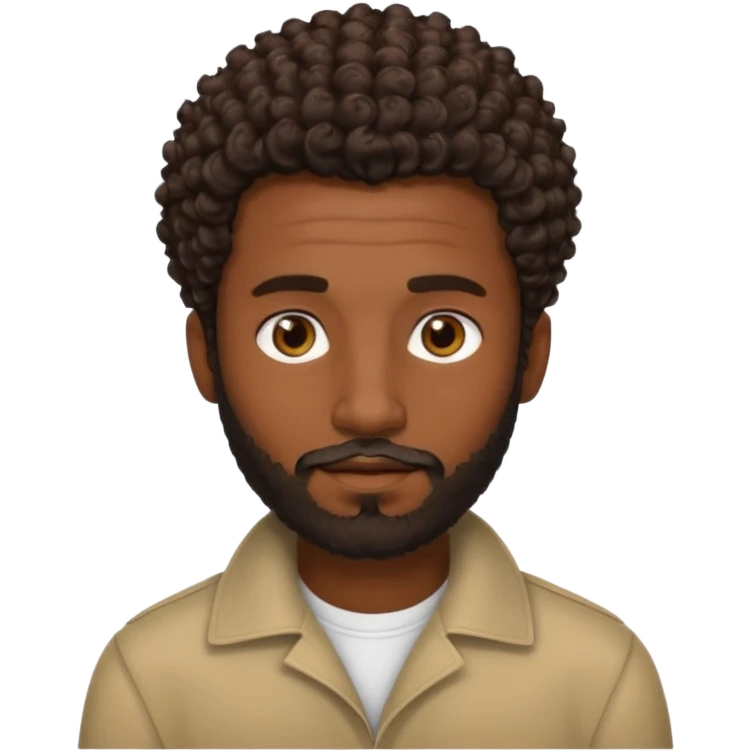 Dark brown skin man with a light beard and a curly   fade haircut with dark brown eyes emoji