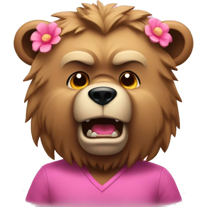Angry bear with pink shirt and flower in hair  emoji