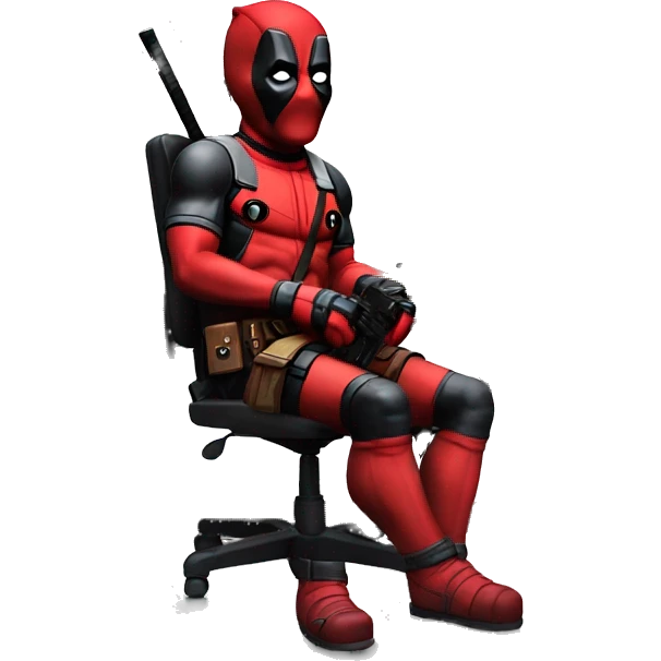 Deadpool holding controller sitting at a desk, front view emoji
