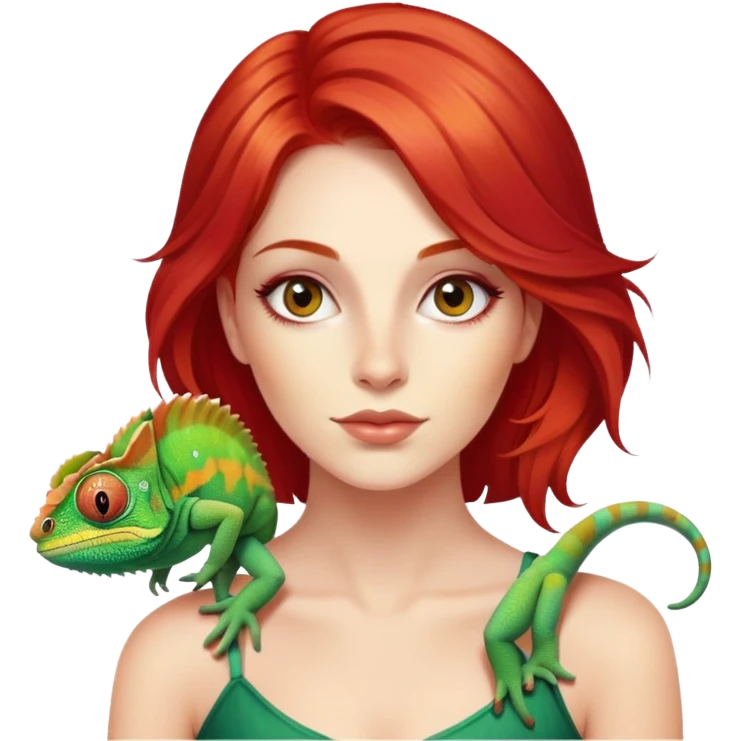 Red hair beauty portrait, with chameleon emoji