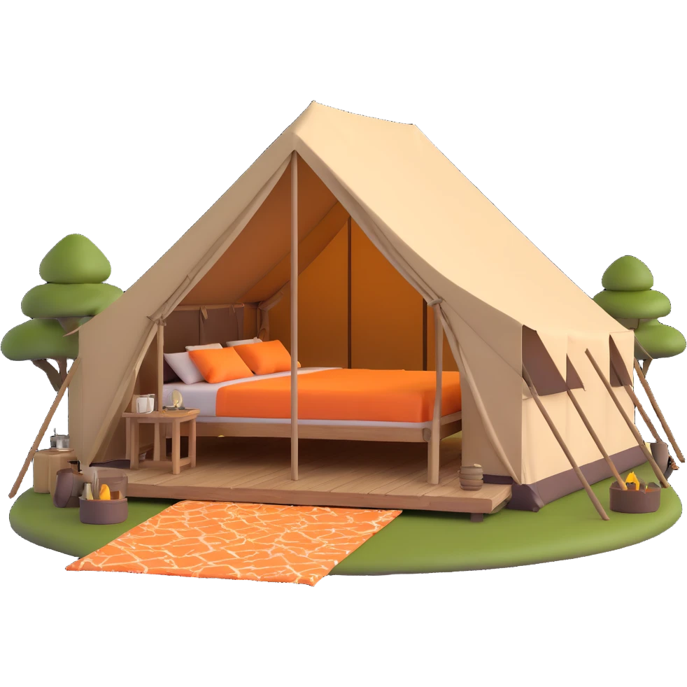 deluxe safari glamping tent with luxury furnishings emoji