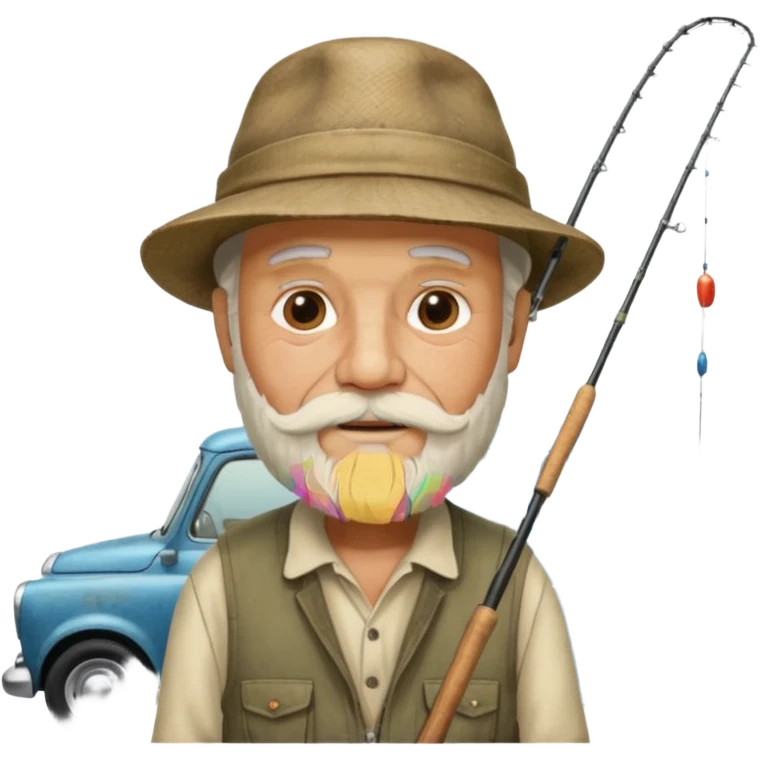 Открытка С Днем рождения дедушке с бородкой. ему 72 года. без текста. тема авто и рыбалка. emoji