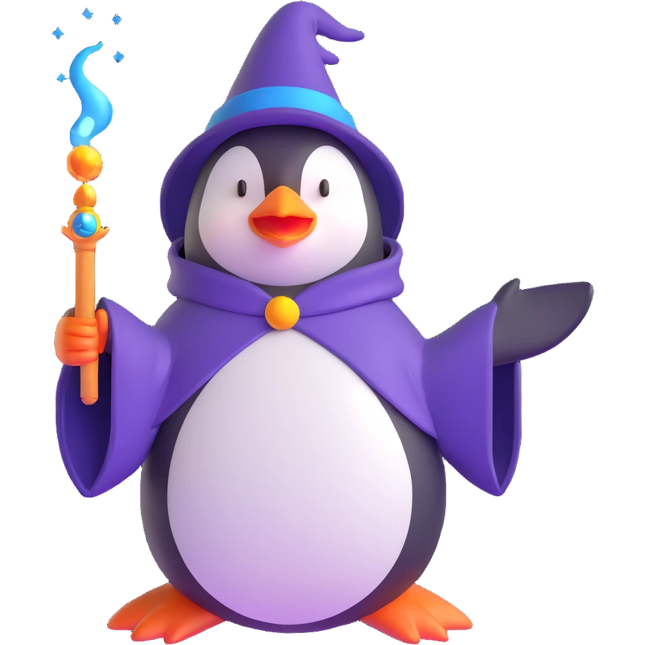 penguin wizard casting a spell emoji