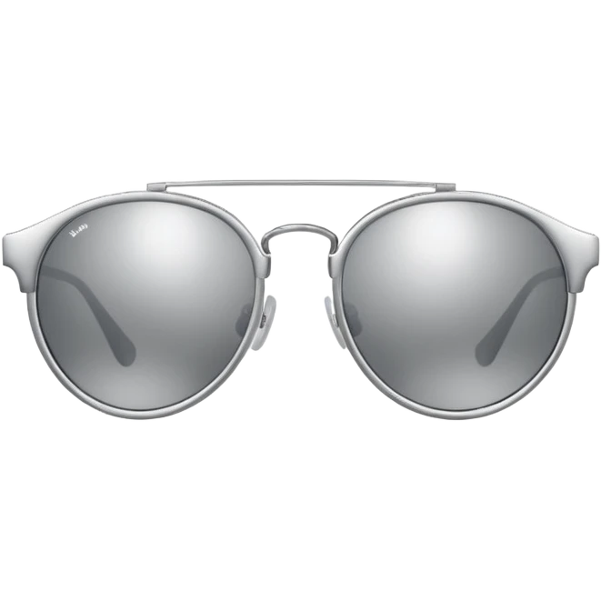 A pair of luxury sunglasses emoji with silver chrome frame, smooth rounded lenses, reflective metallic surface, high-end swag aesthetic, minimal and clean design, iOS emoji style, centered, white background emoji