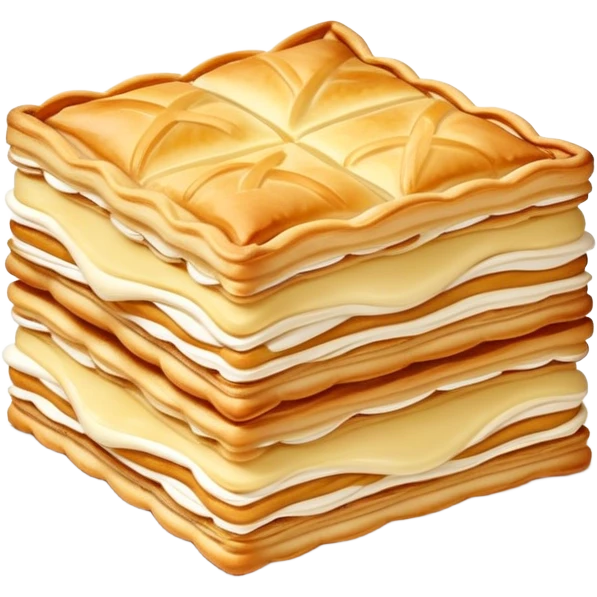 mille-feuille-cinematic-realistic-mille-feuille-dessert-emoji,-depicted-as-a-delicate-pastry-composed-of-two-crisp-layers-of-puff-pastry-with-a-rich-cream-filling,-rendered-with-intricate-textures-and-elegant,-soft-lighting. Please only show two layers emoji