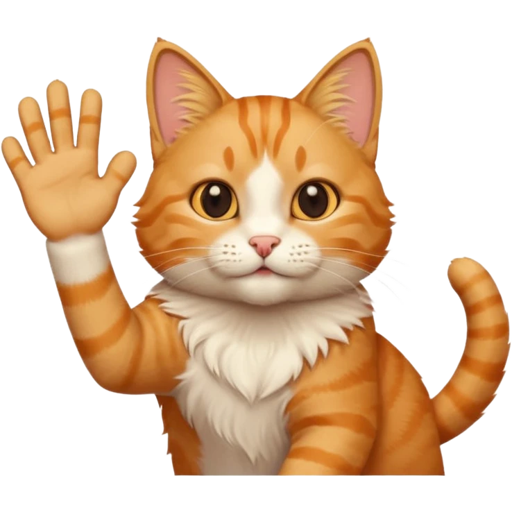 The cat says hello and waves his paw emoji