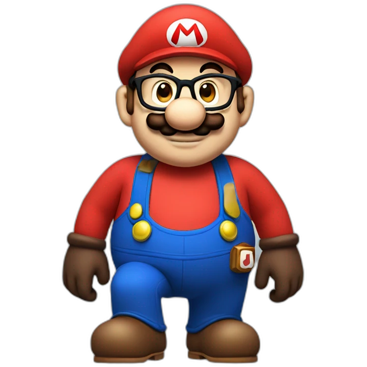 Full body super Mario with glasses emoji
