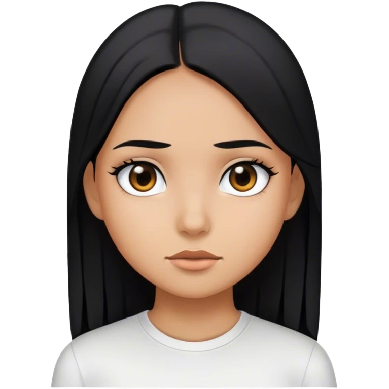 A girl with straight hair and black hair white shirt black color eyes skin color tan  emoji