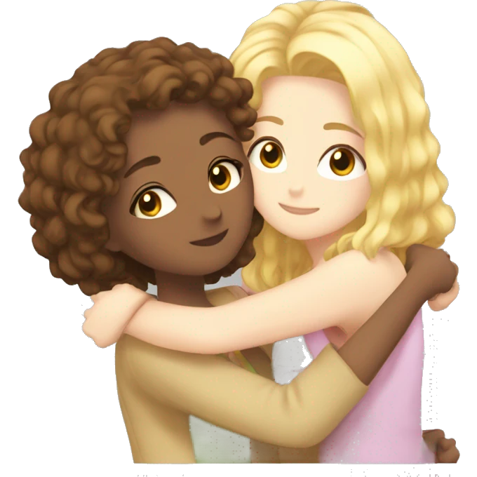 One girl withe brown curly hair and another girl with straight blonde hair hugging each other anime  emoji