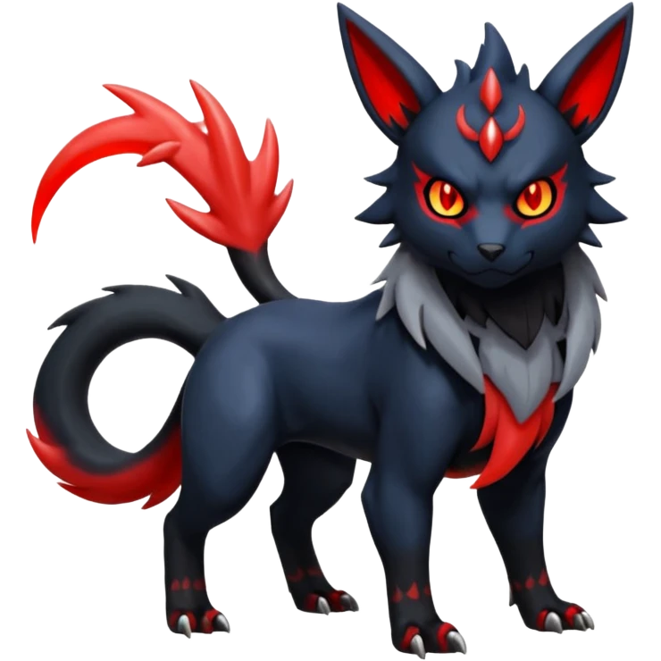 Handsome cool badass edgy Absol-Litten-Umbreon-Giratina-Yveltal-Pokémon-Fakémon-fusion-hybrid-creature, full body emoji