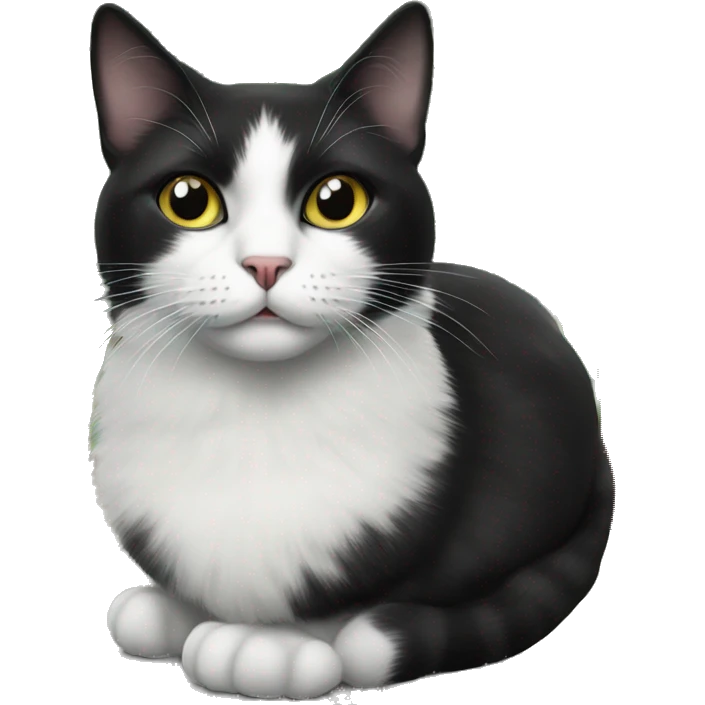 Black and white cat with a Christmas tree emoji