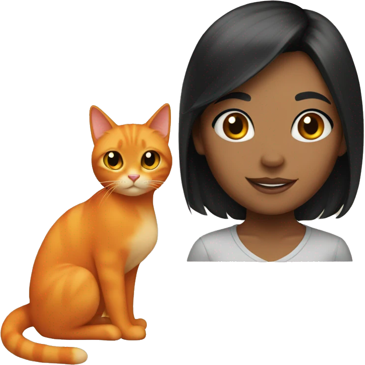 Black hair girl and orange cat emoji