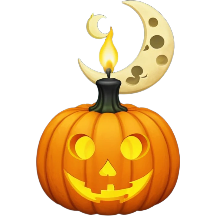 Black candle on a pumpkin with a moon emoji