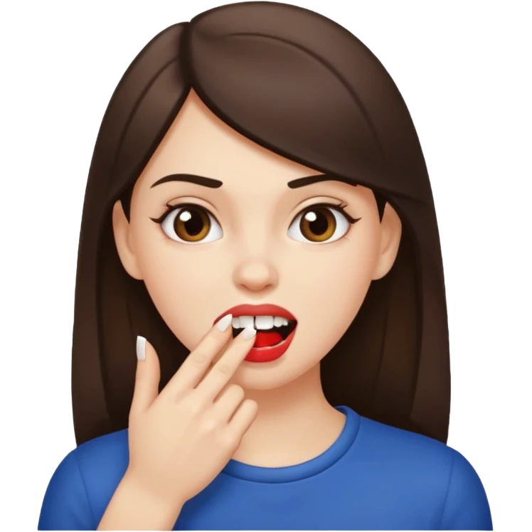 Une fille brune et blanche qui se mord l'ongle avec ses dents comme si elle draguait qqn emoji