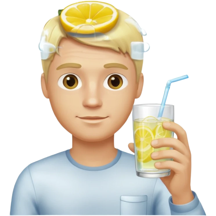 blonde man holding a glass of lemon water emoji