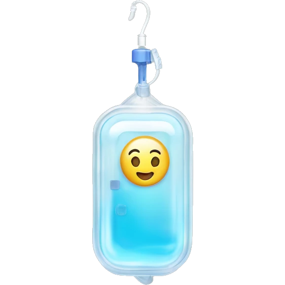 Rectangular transparent plastic iv bag filled with 500ml of fluid hanging on an iv pole in an intensive care unit  emoji