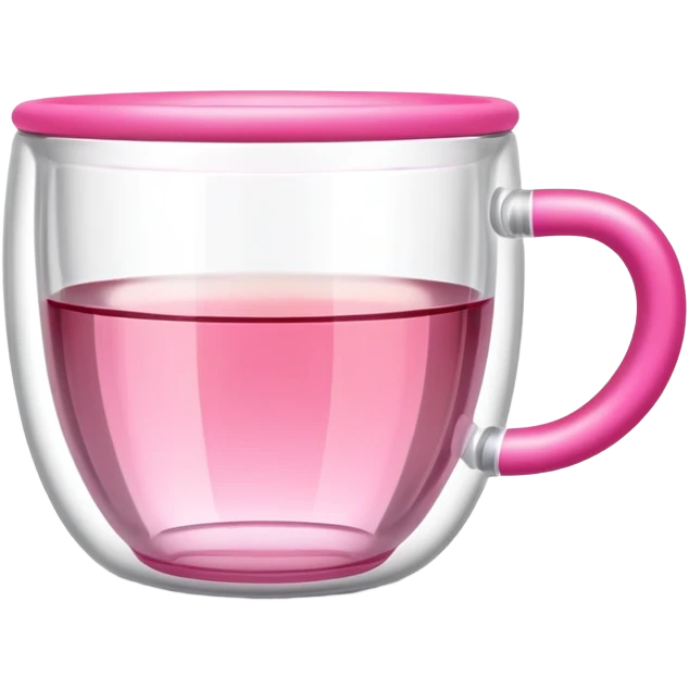 small transparent tea cup with pink handle and ribbed surface emoji