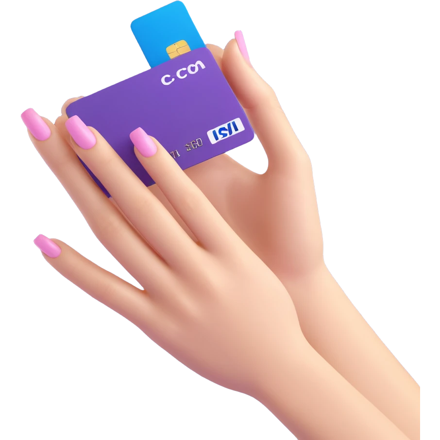 bank card in a neat female hand with manicure, clean white color, soft shadows and highlights, close-up view emoji