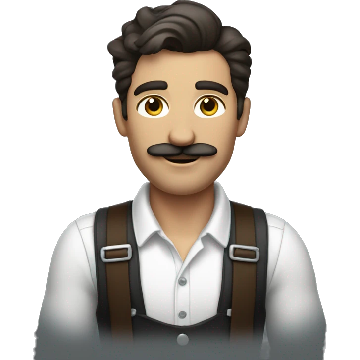 Brunette Man in suspenders with mustache no vest emoji