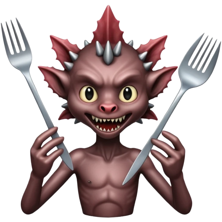A demogorgon holding a fork emoji