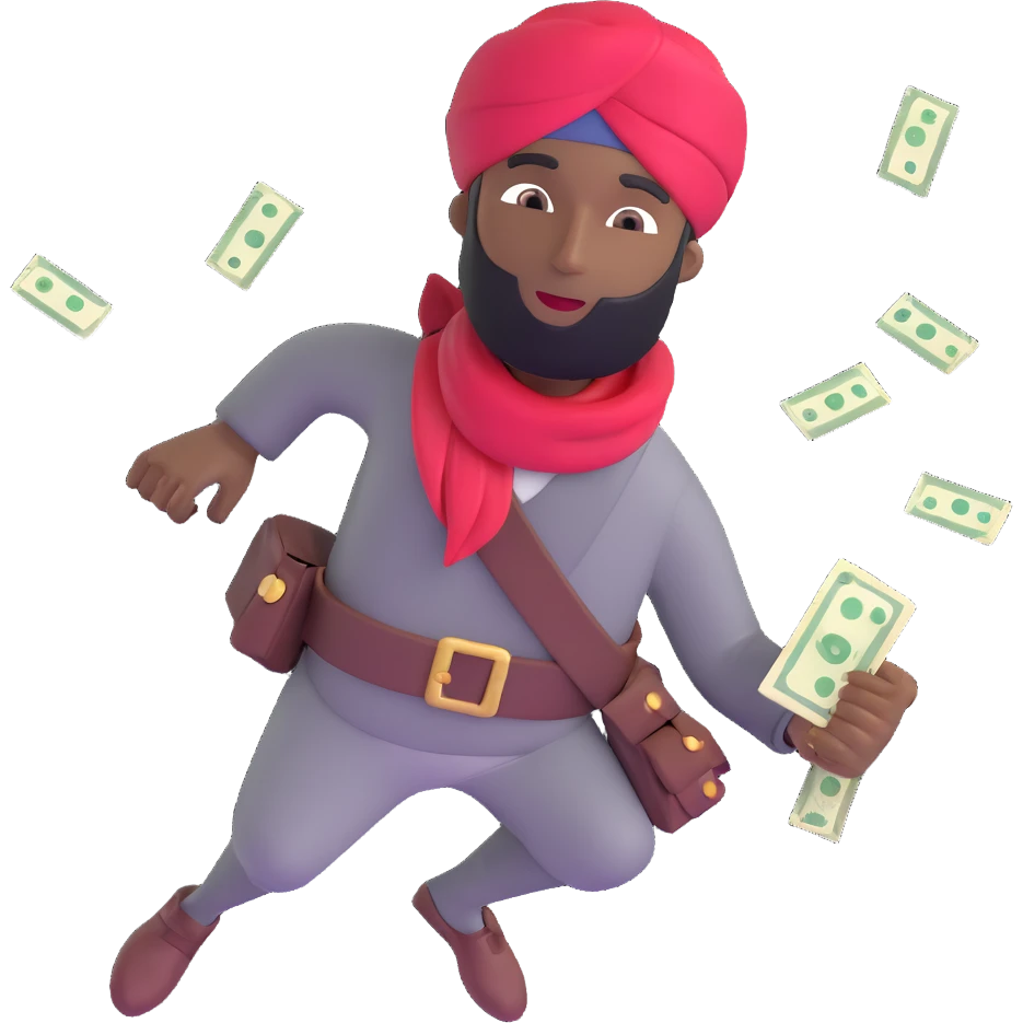 black robber with turban cash flying around emoji
