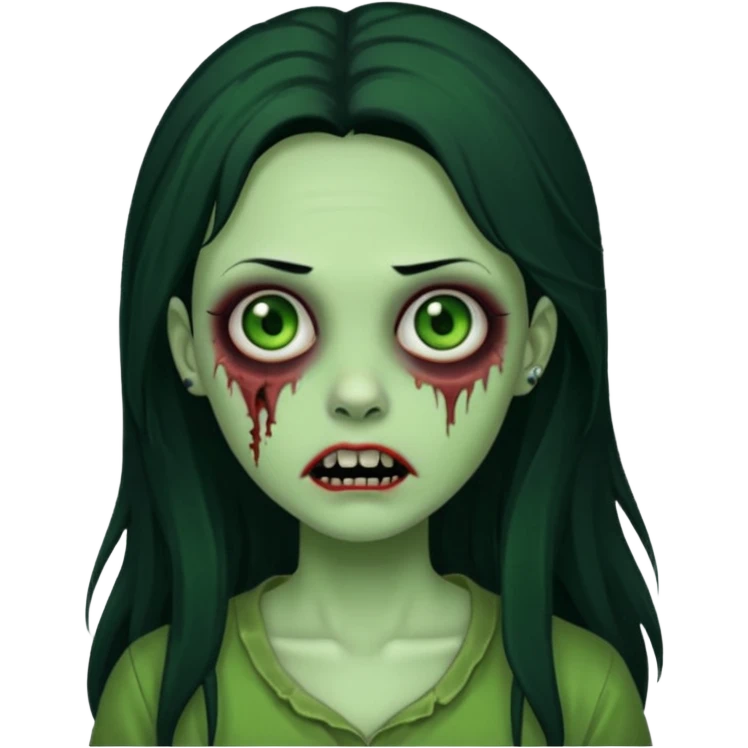 Zombie girl with a facial piercings long black hair green skin emoji