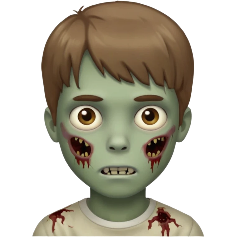 quero um emoji de um menino com pele de zumbi cabelo castanho claro e de franja olhos menores emoji