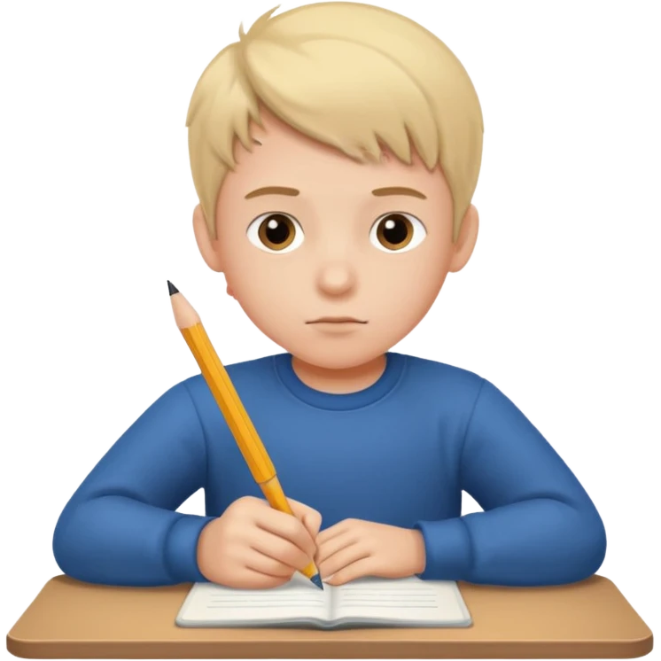 پسری که پاشو باز کرده و داره تکلیف می‌نویسه emoji