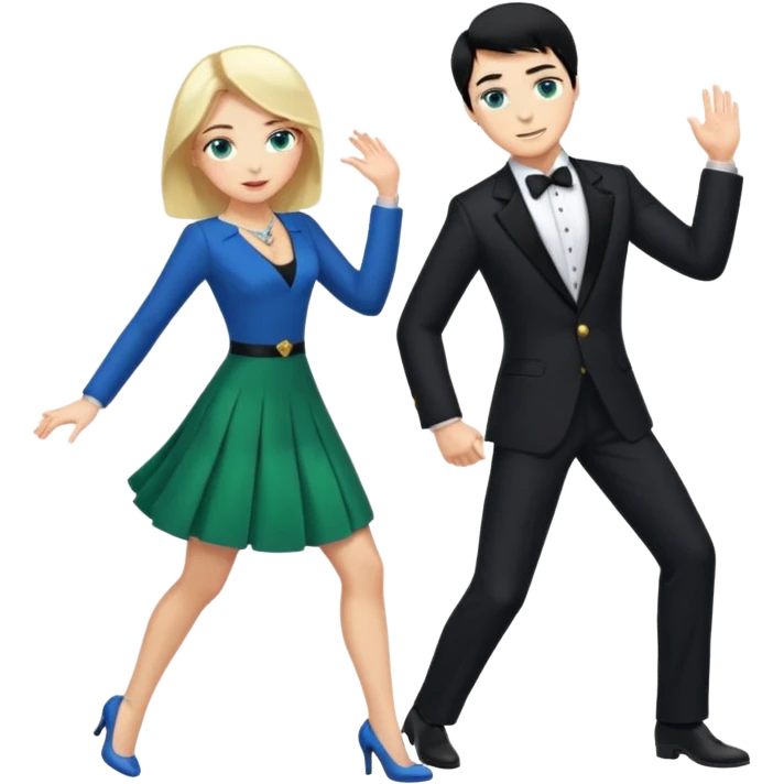 2 Person, prince, upright, black Hair, blue eyes, whole body, Woman, blonde Hair, Green eyes, bending knee, sleveless White Dress, emoji