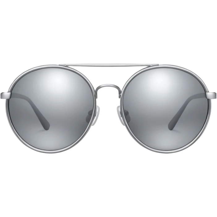 A pair of luxury sunglasses emoji with silver chrome frame, smooth rounded lenses, reflective metallic surface, high-end swag aesthetic, minimal and clean design, iOS emoji style, centered, white background emoji
