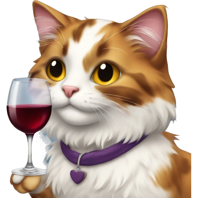  Fluffy calico cat drinking wine emoji