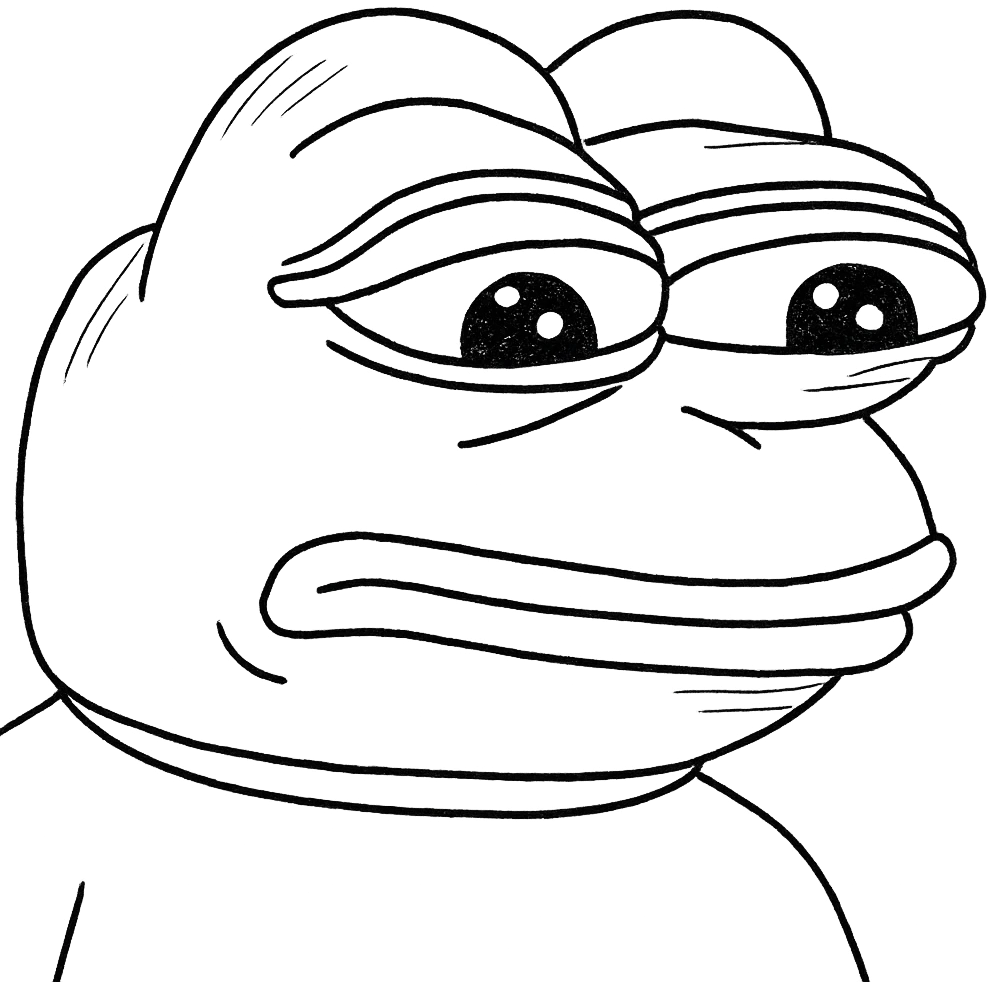 Make Pepe more meme-like and less like a realistic frog, exaggerate meme features, keep the classic meme style, with no background. emoji