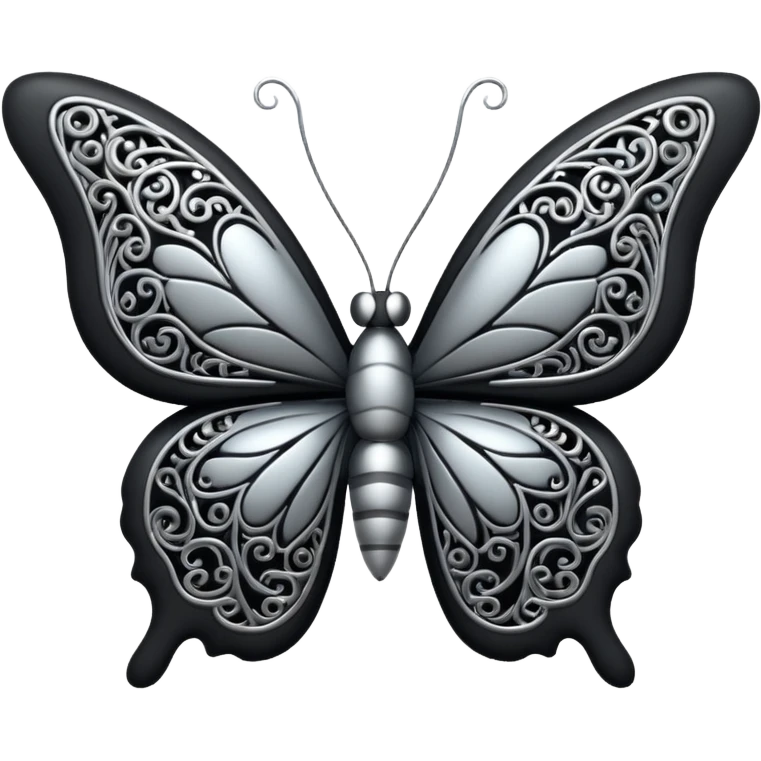 Black and silver filigree butterfly, 3D, extremely detailed design emoji