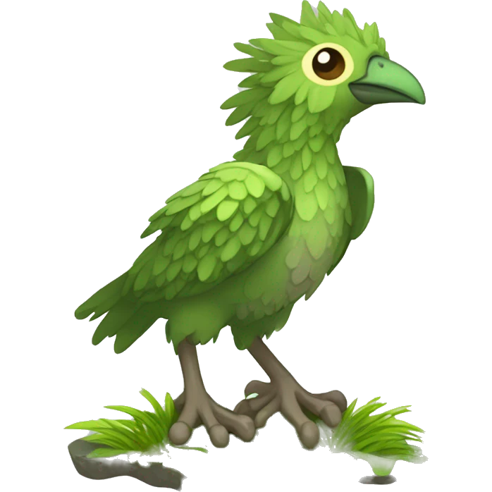 earthly muddy fresh Cool Cute Fantasy legendary swampy tree-jungle-bird plant-grass-type-Dendro-avian Fakemon full body emoji