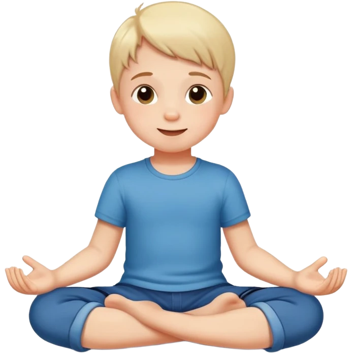 child sitting cross-legged on the floor, cheerful and calm emoji