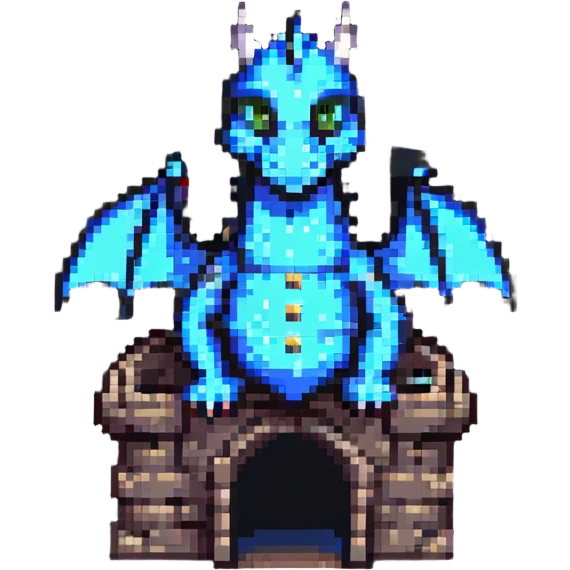 A pixel art style game scene featuring a dragon in a castle. emoji