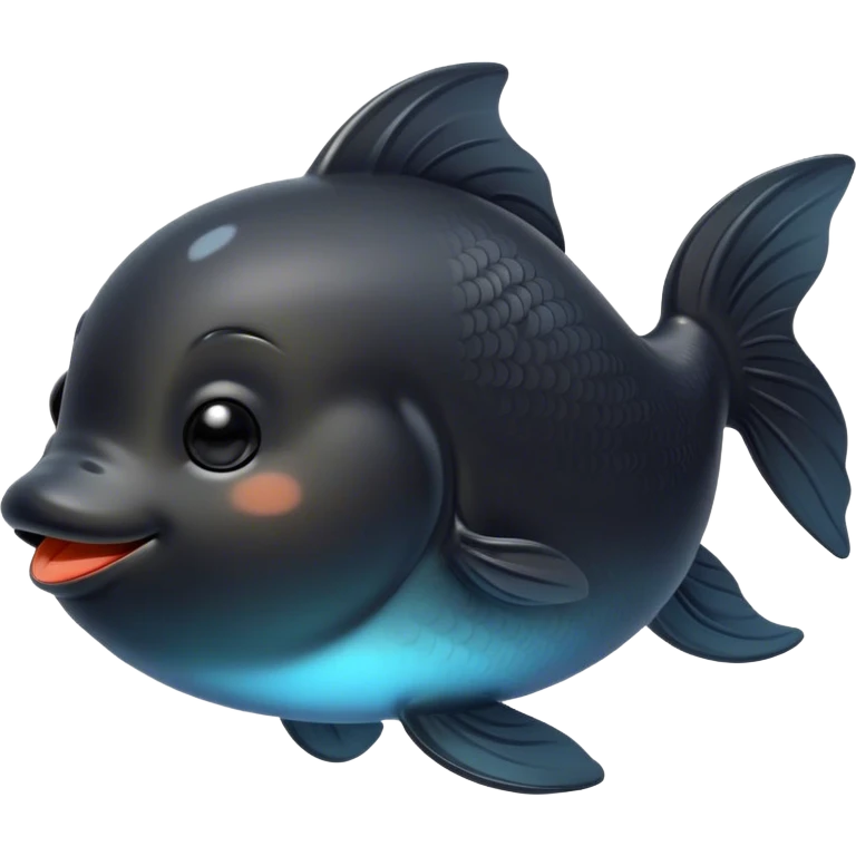 Meme-Worthy Cute Sleeping Black Goldfish Portrait Emoji, Head resting peacefully with a contented smile, showcasing a streamlined, graceful body and a luxuriously soft deep black hue, eyes closed in a serene, floating nap, Simplified yet hilariously adorable features, highly detailed, glowing with a soft, drowsy light, high shine, relaxed and utterly lovable, stylized with an air of playful laziness, bright and heartwarming, soft glowing outline, capturing the essence of a comically sleepy goldfish, so meme-worthy it feels like it could instantly become the next viral sensation of adorable slumber! emoji