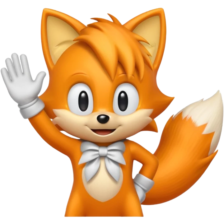Tails from Sonic the Hedgehog, cheerful, waving emoji