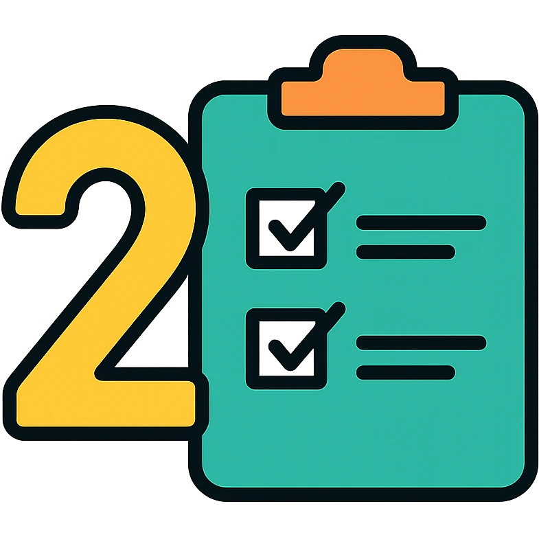 number two, second step, continuation of process, with a checklist emoji