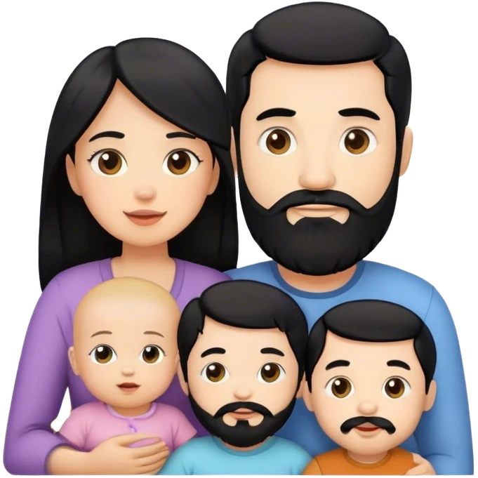 Famille  4 personne au cheveux noir 1 fils aîné 1 fille bébé  1 père avec barbe 1 mère emoji