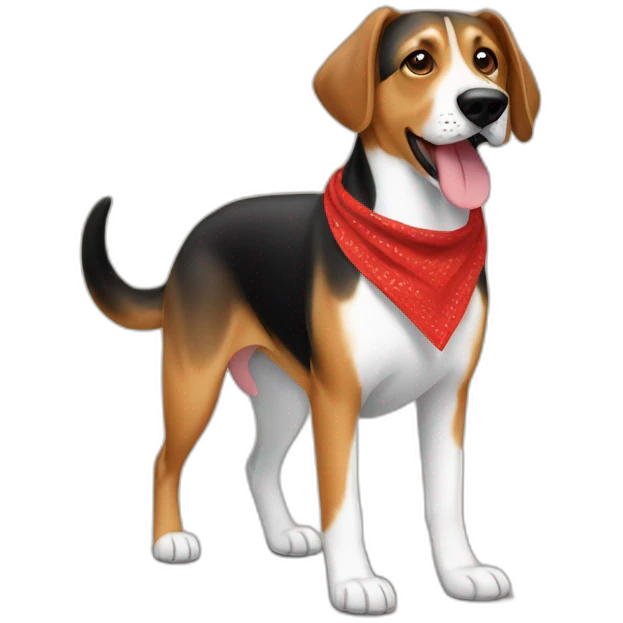 coonhound and German shepherd mix dog wearing small plain red bandana and walking left emoji