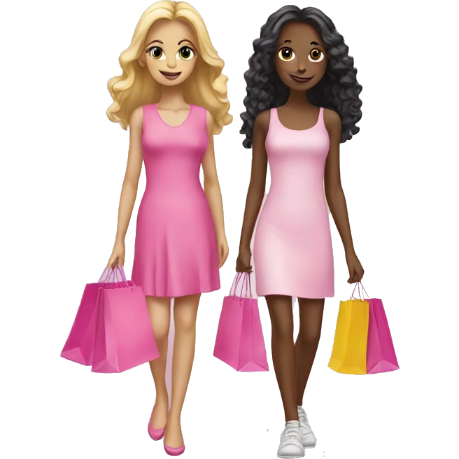 two girls shopping pink emoji