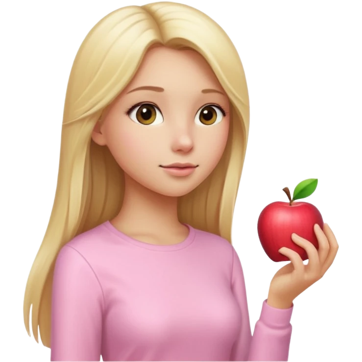 girl in light pink clothes, blonde with long straight hair, side view, pose, Apple emoji style emoji