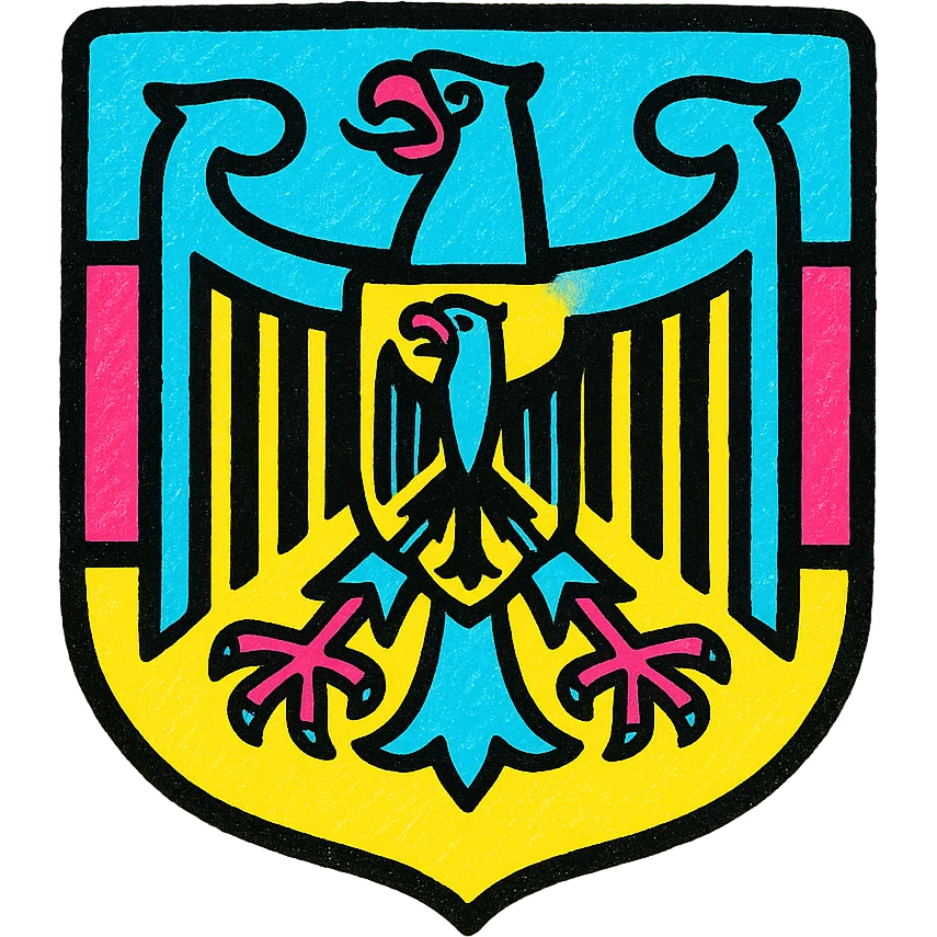 Create a clean, bold emoji of the German flag with the eagle crest, emphasizing clarity and strong colors, with a transparent background. emoji