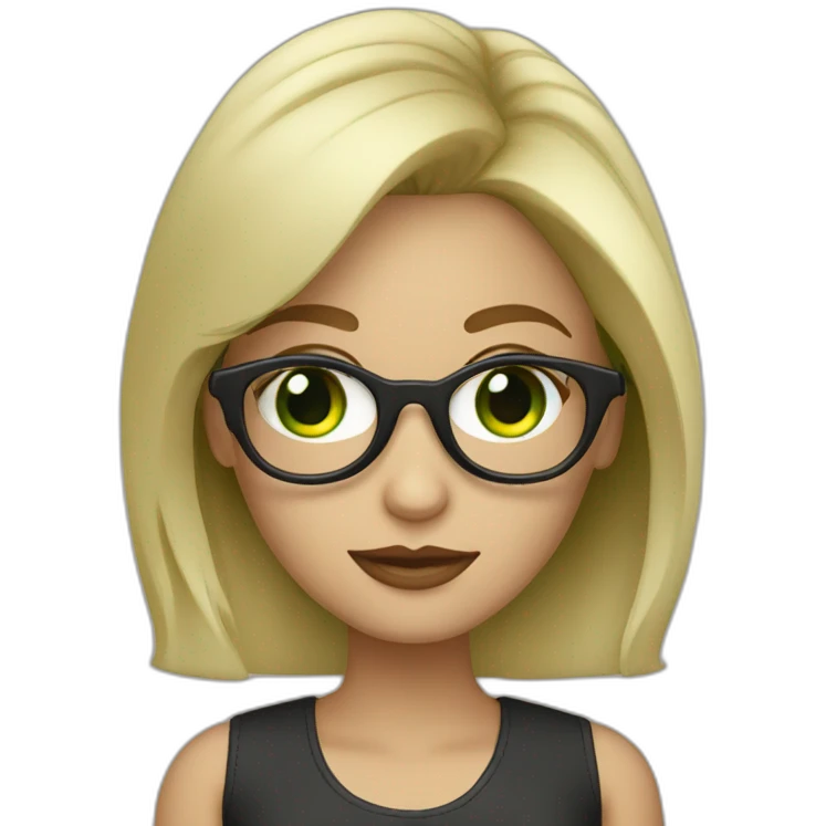 Designer blonde girl with black glasses and green eyes with macbook emoji