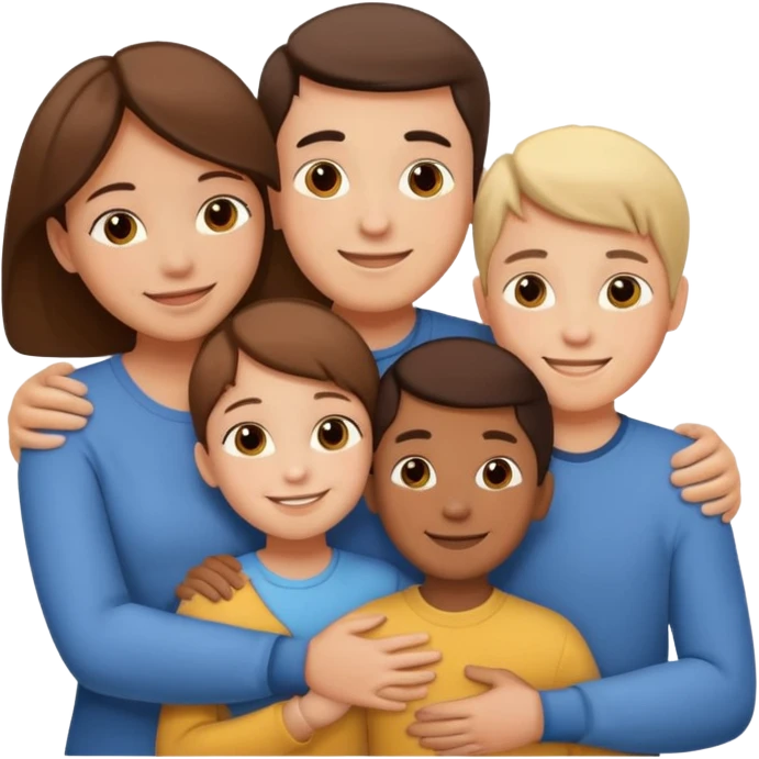 family of 5 hugging each other. including parents, sister and youngest brother emoji