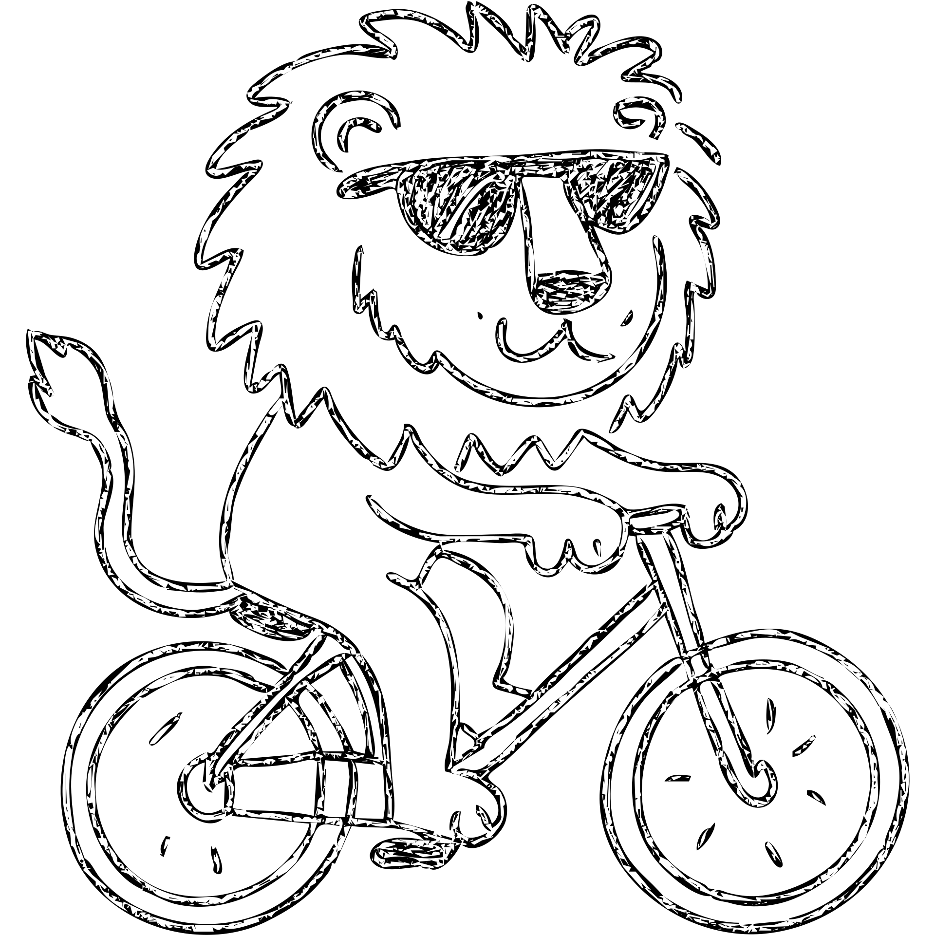 lion with sunglasses on a bike, hand-drawn outlined icon emoji